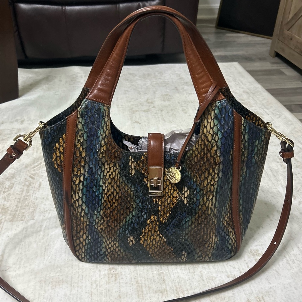 Brahmin Brown Multi-Color Python-Print Shoulder Bag